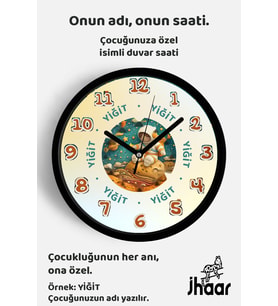 İsme Özel Uzay ve Astronot Çocuk Odası Duvar Saati Orta Boy 30 cm Siyah Camlı Sessiz