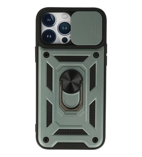 Newface Apple iPhone 13 Pro Max Kılıf Pars Lens Yüzüklü Silikon - Yeşil