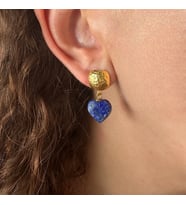 Altın Kaplama Kalp Lapis Lazuli Küpe