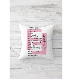 F Harfli Çift Tarafı Baskılı Gizli Fermuarlı Yastık Kılıfı Kırlent Koltuk Yastık Kılıfı (Beyaz-Pembe)