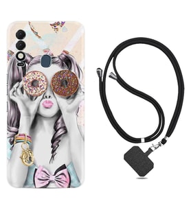 Tecno Spark 8T Kılıf Resimli Boyun Askılı İpli Desenli Silikon Donut Girl 1408