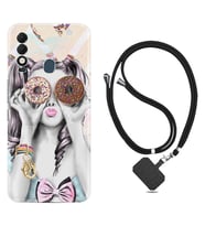 Tecno Spark 8T Kılıf Resimli Boyun Askılı İpli Desenli Silikon Donut Girl 1408