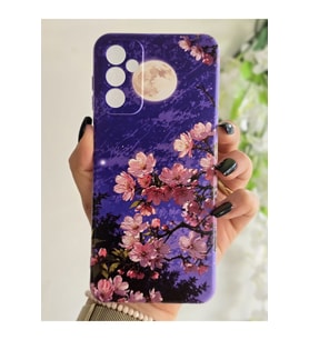 Samsung Galaxy M13 / M23 Uyumlu Sanatsal Manzaralı Pembe Çiçekler Desenli Şeffaf Telefon Kılıfı