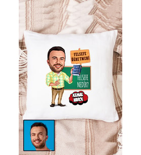 Erkek Felsefe Öğretmenine Hediye Karikatürlü Kişiye Özel Yastık