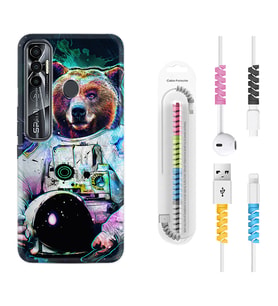 Tecno Spark 6 6 Go 8C 8 Pro 7 7 Pro Kılıf Kablo Koruma Spiral Silikon Astronot Panda 1755