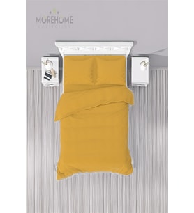 More Home  Tek  Kişilik Pamuklu Nevresim Takımı  Lastikli Çarşaflı  Koyu SARI