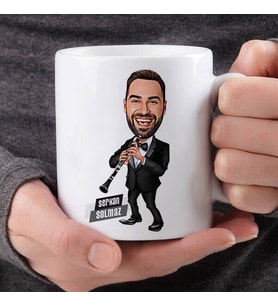 Kişiye Özel Klarnet Çalan Erkek Karikatürlü Kupa Bardak