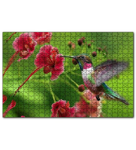 Cakapuzzle Kırmızı Çiçekler ve Sinekkuşu  Puzzle Yapboz MDF (Ahşap) (120 Parça)