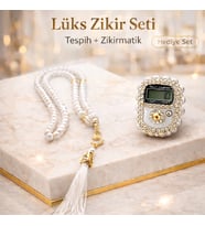 Bripurga Hediyelik Taşlı Zikirmatik & Tesbih Seti  Şık & Zarif Özel Seri  Hediye Kutulu (Beyaz)