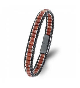 Moncuk Design Kırmızı Jasper & Hematit Çelik Örgülü Deri Bileklik 33512B22D6