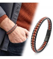 Moncuk Design Kırmızı Jasper & Hematit Çelik Örgülü Deri Bileklik 33512B22D6