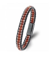 Moncuk Design Kırmızı Jasper & Hematit Çelik Örgülü Deri Bileklik 33512B22D6