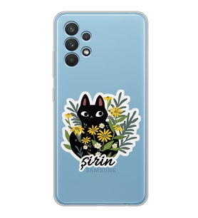 Samsung Cat Sticker Tasarımlı Şeffaf Telefon Kılıfı