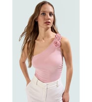 Tek Kol Kolsuz Fitted Örme Bluz Şık Tasarım Yaz İçin Premium Kalite Zarifane (Pudra)