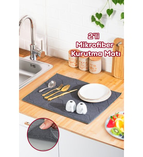 Porsima 3139-3 2li Mikrofiber Tezgah Üstü Kurutma Matı Kurulama Bezi Süper Emici Bulaşıklık Antrasit Antrasit