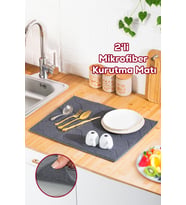 Porsima 3139-3 2li Mikrofiber Tezgah Üstü Kurutma Matı Kurulama Bezi Süper Emici Bulaşıklık Antrasit Antrasit
