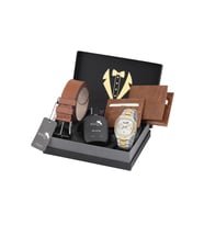 Polo Air Takvimli Kare Kasa Erkek Kol Saati Cüzdan Kemer Kartlık Parfüm Damat Kutusunda Taba Set Gold Gümüş Renk DT-011E7