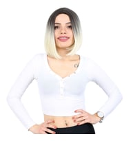 Kahkülsüz Düz Kısa Fiber Sen Peruk / Küllü Siyah / Platin Ombreli