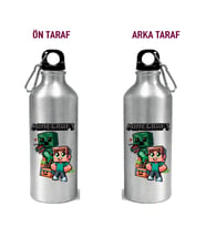 Metal Gumus Kancalı Baskılı Su Matarası 600ml. (Sarı-Kırmızı-Turuncu)