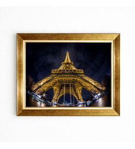 Tablore Işıklı Eyfel Kulesi Gece Manzarası Duvar Tablosu, Paris Temalı Modern Ev Dekorasyonu