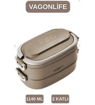 Vagonlife BENTO 1140ML ÇELİK LUNCHBOX 2 KATLI 4 BÖLME YENİ KOLEKSİYON ( ÇORBA KASELİ ) BESLENME KABI (Kahverengi)