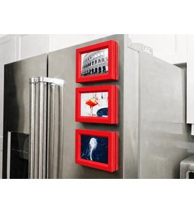 3D Baskı 3lü Magnet Fotoğraf Çerçevesi Seti - Buzdolabı İçin Mini Manyetik Resim Çerçevesi, Dekoratif Magnet-Kırmızı