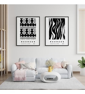 Siyah Beyaz Şekiller Duvar Tablosu Çerçeveli 2'li Set Siyah Renk 21 x 30 Boyut/Ebat