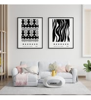 Siyah Beyaz Şekiller Duvar Tablosu Çerçeveli 2'li Set Siyah Renk 21 x 30 Boyut/Ebat (Çok Renkli)