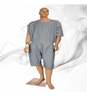 ozclife - Demans Tulumu - Hasta Bakım Kıyafeti - Kısa Kol Gri Kumaş %100 Pamuk - Small Beden