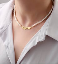 Vaoov 925 Ayar Gümüş İsimli Kadın Hediye İnci Kolye (Gold)