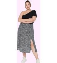 Moda Büyük Beden Regular Animal Desen Günlük Midi Boy Yırtmaçlı Dokuma Etek