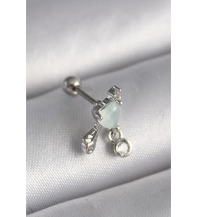 316L Çelik Gümüş Renk Beyaz Minelik Kalp Sallantı Zirkon Taş Detay Tragus Piercing TJ-PR1229
