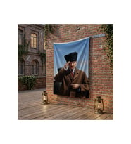Selam Veren Atatürk Portresi poster Bayrak Raşel Kumaş 100x150 cm ATA85