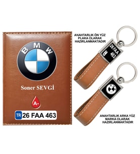 Plakanıza Özel BMW Logolu Taba Ruhsat Kabı ve Anahtarlık