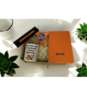 ÖĞRETMENLER GÜNÜ HEDİYE SETİ (KALEMLİK, KALEM, DEFTER, AKILLI NOT KAĞIDI) (Turuncu)