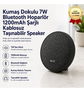 Bluetooth Hoparlör Kumaş Dokulu 7W 1200mAh Şarjlı Kablosuz Taşınabilir Speaker