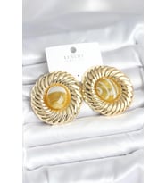 Pirinç Gold Renk Kehribar Boncuklu Vintage Kadın Küpe 5886 - GLST3398-1179