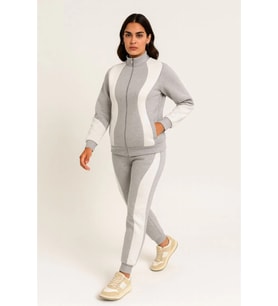Premium Parçalı Eşofman Takım - Dik Yaka Fermuarlı Sweatshirt - Gri