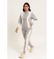 Premium Parçalı Eşofman Takım - Dik Yaka Fermuarlı Sweatshirt - Gri