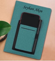 BK Gift Kişiye Özel İsimli Telefon Bölmeli Turkuaz Termo Deri Defter 15x21cm