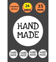 24 Adet Beyaz Handmade Sticker -Paketleme Sticker - Teşekkür Etiketi- Yuvarlak Sticker - El Yapımı S (Pembe)