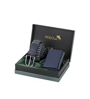 Polo Air Esnek Örgü Kemer Mıknatıslı Cüzdan Erkek Kombin Set Lacivert Renk M-05-L (Yeşil-Lacivert)