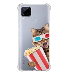 PrintiFy Oppo Realme C15 Uyumlu Kedi 1 Baskılı Şeffaf Köşe Korumalı Antişok Kılıf