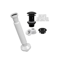 Mat Siyah Pop-Up Lavabo Gider Seti  Porselen Başlık + Körüklü Boru + Taşma Yüzüğü + Adaptör Conta
