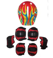 Paten Scooter Koruma Kask Dizlik Set Kırmızı Siyah Renk 7 Parça (Standart)