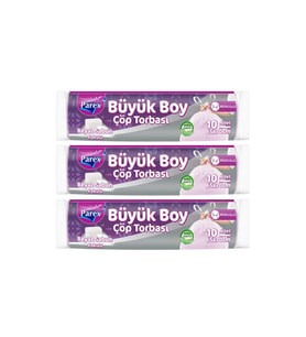 Büzgülü 10'lu Çöp Torbası Beyaz Sabun Kokulu Büyük Boy 65 x 70 cm Üçlü Paket