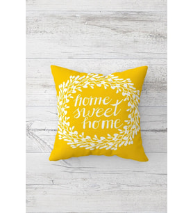 Sarı Home Sweet Home Çift Tarafı Baskılı Gizli Fermuarlı Yastık Kılıfı Kırlent Koltuk Yastık Kılıfı