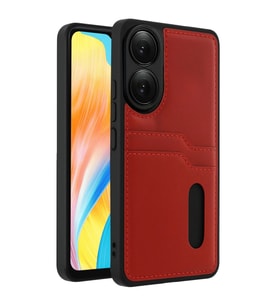 Oppo A38 Sara Kartvizitli Deri Kılıf - Kırmızı