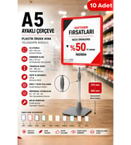 10 Adet - A5 Ayaklı Çerçeve Seti Plastik Ördek Ayak Teleskopik Borulu Fiyat Etiketliği Yönlendirme Levhası Menü Panosu Kırmızı