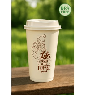 Mareluxe Life Begins After Coffee Tasarımlı Kapaklı Kahve Bardağı – Taşınabilir Bardak Take Away Kupa (Krem)